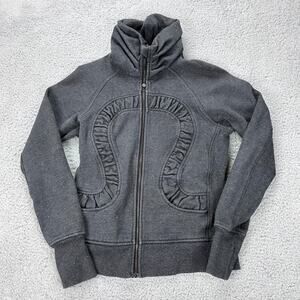 Lululemon Jacket Womens Size 8 Dark Gray Silver Sparkles Full Zip & Thumb Holes